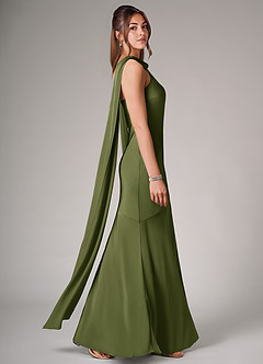 Azazie Kinsley Bridesmaid Dresses Olive Mermaid Side Slit Stretch Satin Dress image6