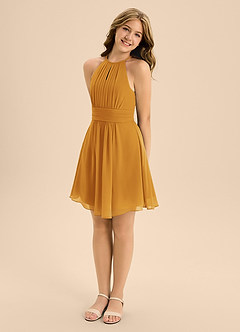 Azazie Bonnie Junior A-Linie Plissee Chiffon Kleid Butterscotch image4