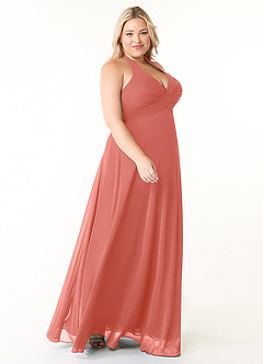 Azazie Tessie Bridesmaid Dresses Salmon Pink A-Line V-Neck Pleated Chiffon Dress image8