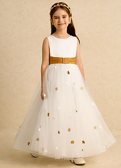 Azazie Cricket vestidos de niña de las flores Vestido de Marfil Caramelo de Satin Mate de Princesa con Plisado image6