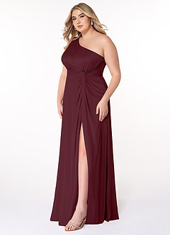 Azazie Brooke Bridesmaid Dresses Cabernet A-Line One Shoulder Mesh Dress image8
