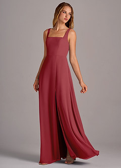 Azazie Debra Bridesmaid Dresses Pomegranate A-Line with Pockets Chiffon Convertible Dress image2