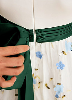 Azazie Pollie Flower Girl Dresses Sky Blue Dark Green A-Line Bow Tulle Dress image10