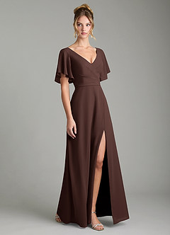 Azazie Ambrosia Robes de demoiselle d'honneur Robe Trapèze en Mousseline de soie Plissée Ganache image5