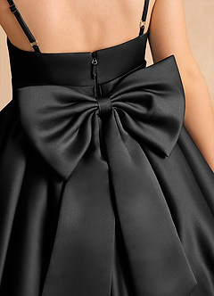 Azazie Davine Flower Girl Dresses Black A-Line Spaghetti Strap Matte Satin Dress image10
