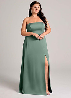 Azazie Wren Bridesmaid Dresses Eucalyptus A-Line Strapless Stretch Satin Convertible Dress image12