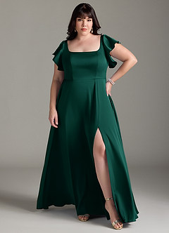 Azazie Bondi Robes de demoiselle d'honneur Robe Trapèze en Satin extensible Arc émeraude image7