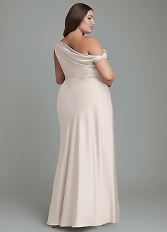 Azazie Emerson Bridesmaid Dresses White Alabaster Mermaid Off the Shoulder Stretch Satin Dress image2