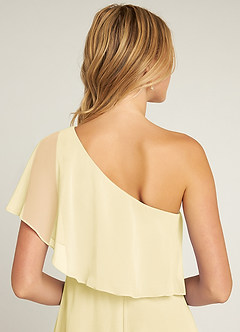 Azazie Lizzy Vestidos de damas de honor Vestido de Sorbete De Limón de Gasa de Corte en A con Hombro unilateral image3