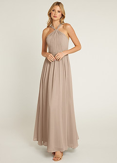 Azazie Jacey Final Sale Taupe A-Line Pleated Chiffon Dress image1