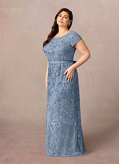 Azazie Dorit Mother of the Bride Dresses Dusty Blue Sheath Scoop Lace Dress image8