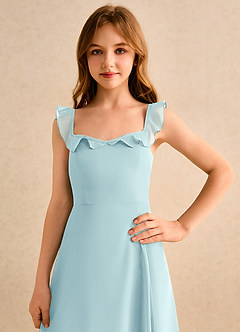Azazie Chip Girls Formal Flower Girl Dresses Sea Glass A-Line Sleeveless Chiffon Dress image6