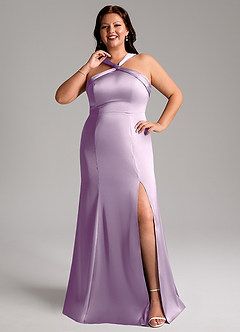 Azazie Rue Bridesmaid Dresses Frosted Lilac A-Line Pleated Stretch Satin Dress image8