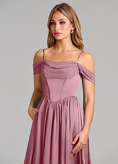 Azazie Raisa Bridesmaid Dresses Vintage Mauve A-Line Off the Shoulder Stretch Satin Dress image7