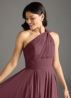 Azazie Charlize Bridesmaid Dresses Sangria A-Line One Shoulder Chiffon Dress image5