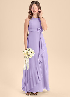 Azazie Lilenne Junior Vestido de Lila de Gasa de Corte en A con Lazo image3