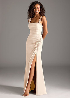 Azazie Jesaphine Bridesmaid Dresses White Alabaster Sheath Bow Chiffon Dress image1