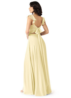 Azazie Everett Bridesmaid Dresses Lemon Sorbet A-Line V-neck Ruched Chiffon Dress image2