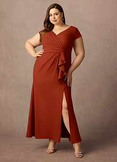 Azazie Tana Mother of the Bride Dresses Rust Mermaid V-Neck Pleated Stretch Crepe Dress image6