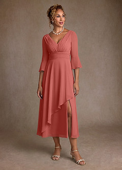 Azazie Aerynne Suknie dla Matki Panny Młodej Linia A Pofałdowany Szyfon Długość herbaty Sukienka image4