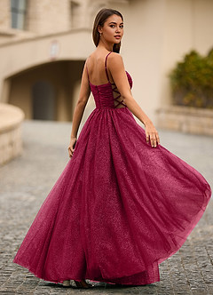 Esme Borgoña Vestido de graduación transparente y brillante image6