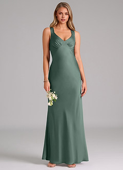 Azazie Kamila Abiti da Damigella Abito A-Line in Raso Elasticizzato Plissettato Muschio Marino image1