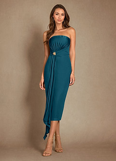 Azazie Dinanta Mother of the Bride Dresses Ink Blue Column Pleated Chiffon Dress image4
