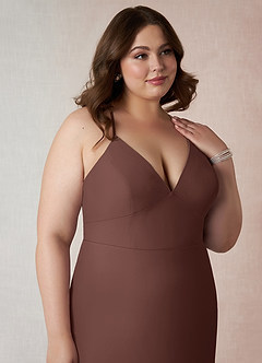 Azazie Becca Brautjungfernkleider Etui V-Hals Chiffon Kleid Espresso image10