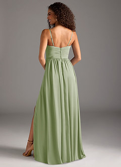 Azazie Alia Robes de demoiselle d'honneur Robe Trapèze en Satin extensible Plissée Vert Sauge image4