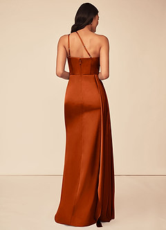 Azazie Maron Bridesmaid Dresses Paprika A-Line One Shoulder Stretch Satin Dress image2