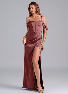 Azazie Asha Bridesmaid Dresses Amethyst Sheath Off the Shoulder Stretch Satin Convertible Dress image6