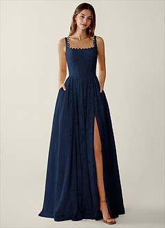 Megan Navy Lace A-line Prom Dress image3