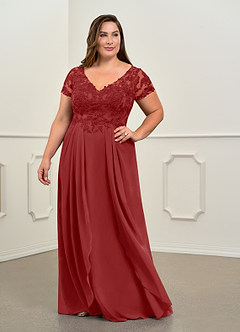 Azazie Dunja Mother of the Bride Dresses Rust A-Line V-Neck Lace Chiffon Dress image9