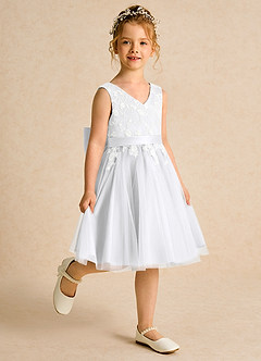 Azazie Butterfly vestidos de niña de las flores Vestido de Blanco de Encaje de Corte En A image3