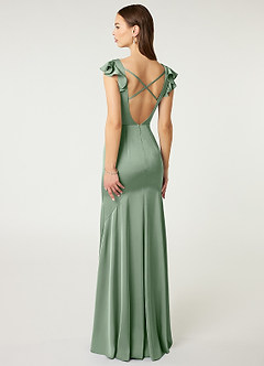 Azazie Vero Final Sale Matcha Sheath Ruched Stretch Satin Dress image5