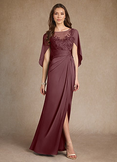 Azazie Hera Mother of the Bride Dresses Sangria A-Line Lace Stretch Satin Dress image4