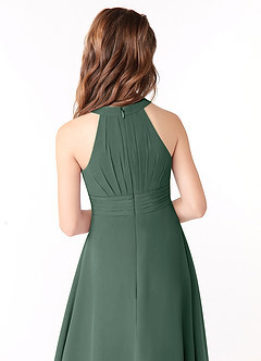 Azazie Linna Junior Sea Moss A-Line Pleated Chiffon Dress image3
