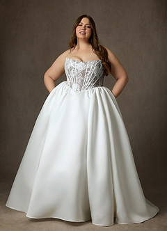 Azazie Mirabeth Abiti da Sposa Abito Principessa in Pizzo Senza Cinturino Bianco Diamante Cacao image15