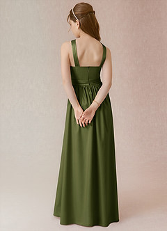 Azazie Jiya Junior Olive A-Line Pleated Stretch Satin Dress image2