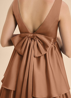 Azazie Meadowyn Junior Bronzer A-Line Bow Stretch Satin Dress image6