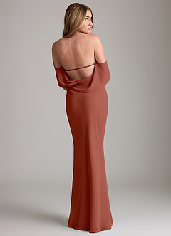 Azazie Lusinda Vestidos de madrinha de casamento Vestido Castanho Aloirado de Chiffon de sereia com Fora do ombro image2