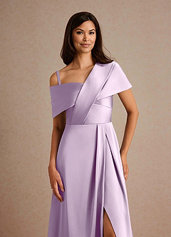 Azazie Milton Mother of the Bride Dresses Frosted Lilac A-Line Pleated Stretch Satin Dress image3