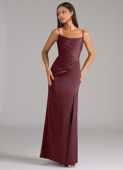 Azazie Marla Bridesmaid Dresses Sangria Sheath Strapless Stretch Satin Convertible Dress image7