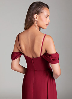 Azazie Amyra Bridesmaid Dresses Burgundy Sheath Off the Shoulder Chiffon Convertible Dress image7