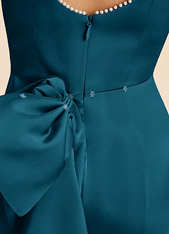 Azazie Emi Junior Ink Blue Sheath Bow Stretch Satin Dress image7