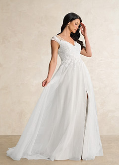 Azazie Bellisima Vestidos de novia Vestido de Diamante Blanco de Tul de Corte en A con Cuello en V image11