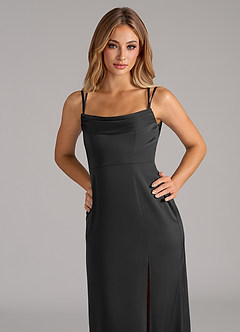 Azazie Callan At-home Try On Dresses Burgundy A-Line Pleated Stretch Satin Convertible Dress image7