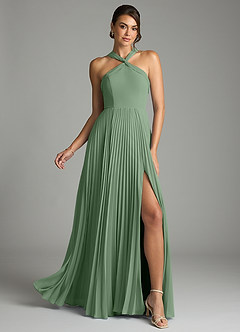 Azazie Afra Bridesmaid Dresses Matcha A-Line Pleated Chiffon Dress image1