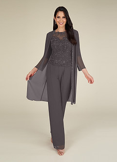 Azazie Florida Mother of the Bride Dresses Steel Grey Jumpsuit/Pantsuit Sequins Chiffon Dress image2