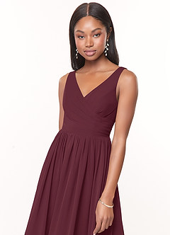 Azazie Keyla Bridesmaid Dresses Cabernet A-Line V-Neck Pleated Chiffon Dress image5